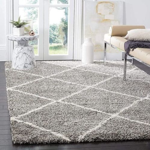 Diamond Cross Super Soft Microfiber Silk Touch Rugs Grey with Ivory Living Area Rug