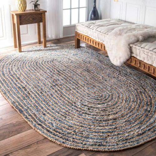 Hand Braided Denim Jute Rug Multi Pal Size