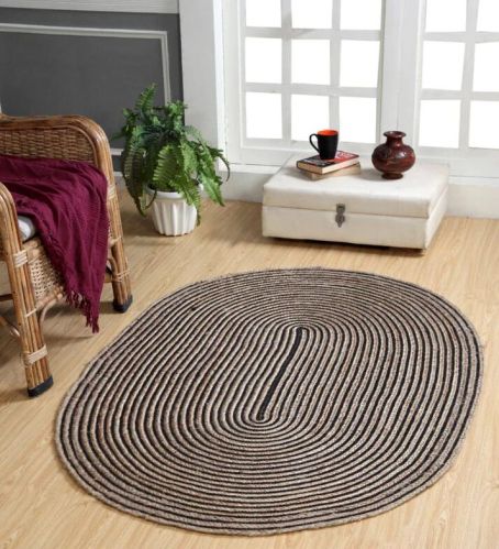 Jute with Black Cotton Oval Collection Classic Hand Woven Area Rug