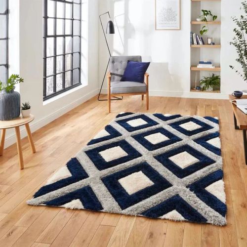 Multi Geometric 3d Design Modern Shaggy Microfiber Living Area Carpet