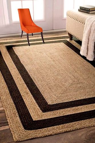 Natural & Black Double Border Jute Area Rug