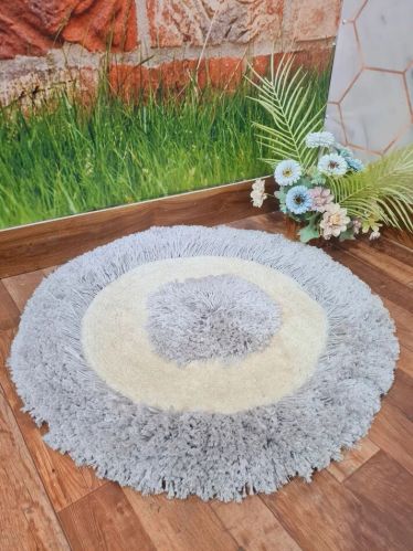 Shaggy Round Carpet- Grey & White