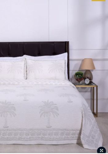Anoob Palm Tree Hand Block Printed Grey Quilted Cotton Bedcover