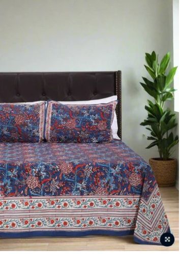 Blue Lagoon Hand Printed Cotton Bedsheet