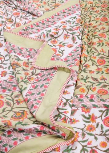 Chainika Flower Garden Green Reversible Cotton Muslin Dohar Blanket