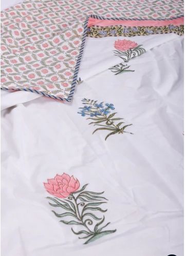 Pastel Flower Pink Reversible Cotton Muslin Dohar Blanket