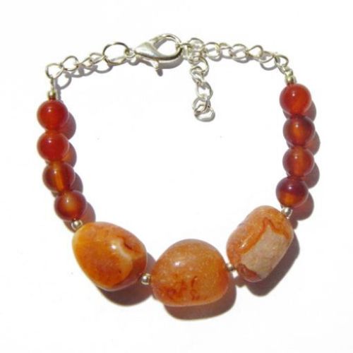 Copper Metal Beads Carnelian Gemstone Chakra Bracelet, Color : Orange