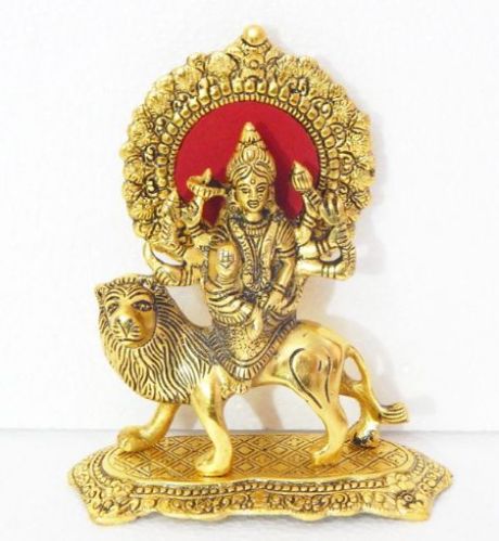 White Metal with Gold Polish Goddess Durga Idol