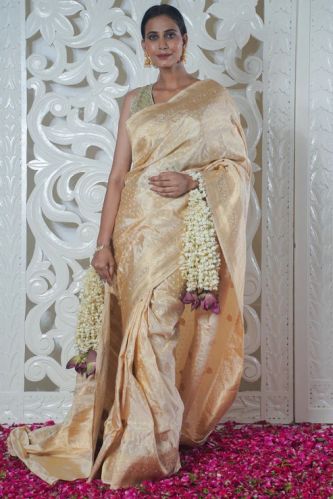 Chandralekha Golden Pure Banarasi Silk Saree with Allover Booti Work