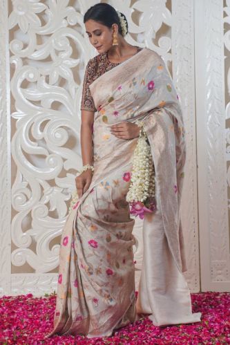 Janeshwari White Pure Silk Banarasi Saree with Meenakari Work