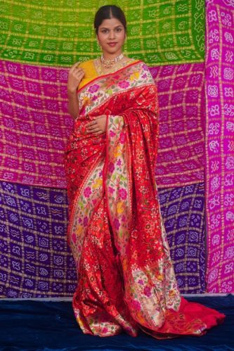 Soumya Red Pure Patola Silk Saree with Paithani Border