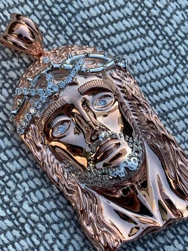 14k Rose Gold Finish Jesus Solid 925 Sterling Silver Pendant