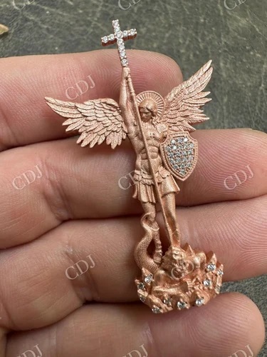 14k Rose Gold Plated Saint Michael & Dragon 925 Sterling Silver Pendant