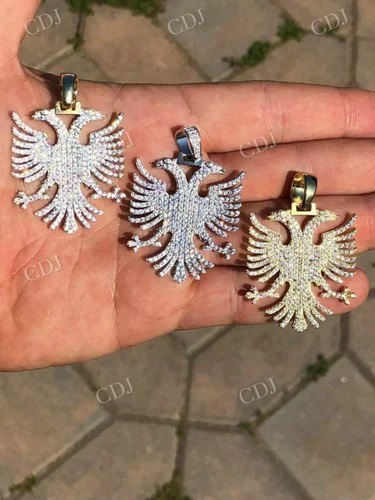Albanian Kosova Two Headed Eagle Solid 925 Silver Pendant