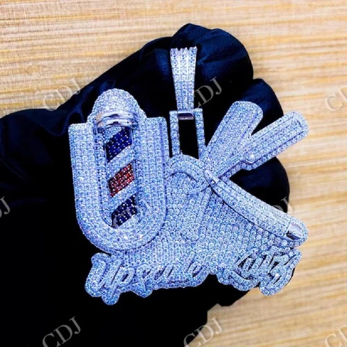 Fully Iced Out UK Letter Hip Hop Moissanite Diamond Silver Pendant