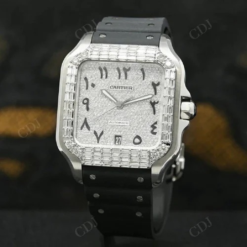 Men's 40mm Emerald Cut Diamond Wrist Watch