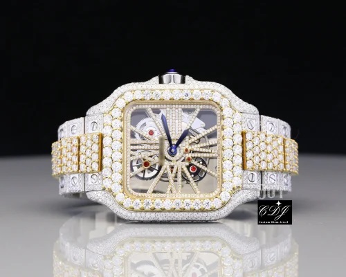 Two Tone 41MM Iced Out Stainless Steel Moissanite Diamond Watch