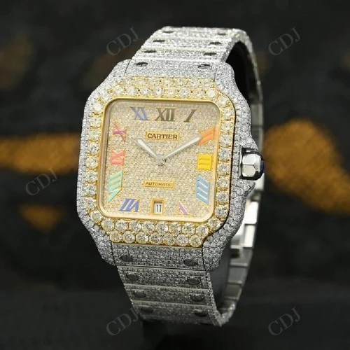 Yellow White Fully Iced Out Moissanite Diamond Watch