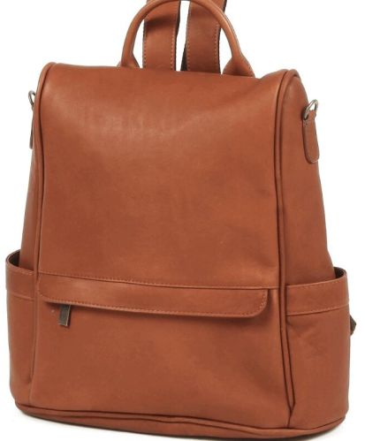 Printed Designer Brown Leather Backpack Bag, Opening Style : Zipper