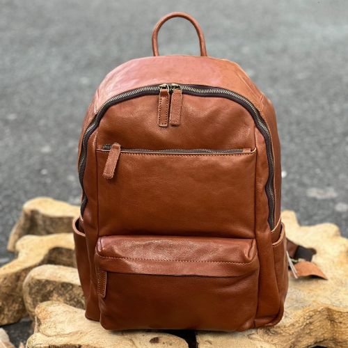 Plain Leather Brown Fancy Backpack Bag