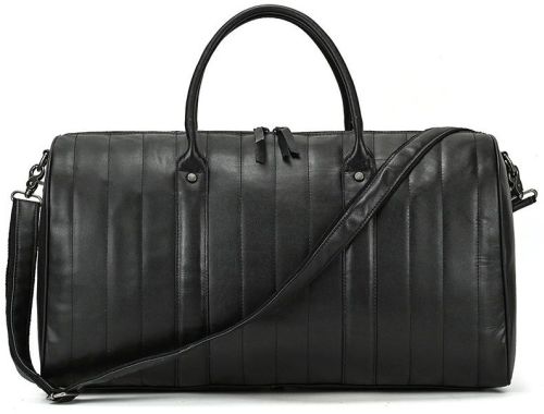 Black Plain Leather Duffle Bag, Opening Style : Zipper