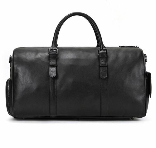 Plain Black Leather Duffle Bag, Opening Style : Zipper for Travelling