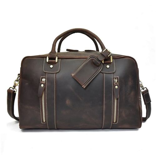 Plain Brown Leather Duffle Bag, Opening Style : Zipper