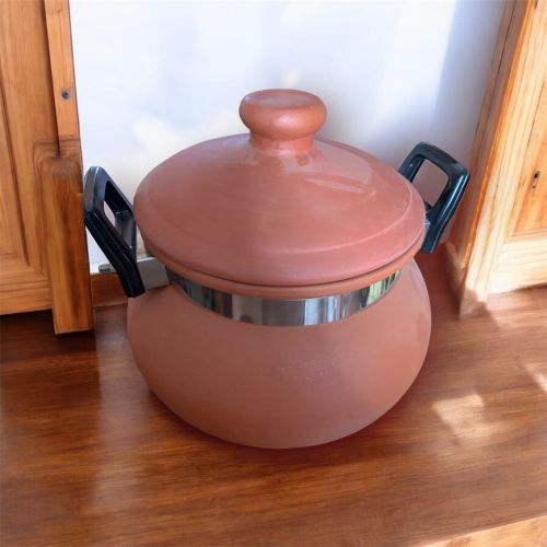 Polished Clay Cooking Pot, Color : Brown 12x8inch, 1500 Ml