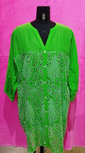 Cotton Straight Ladies Green Long Kurti Casual Wear