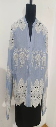 Ladies Blue And White Cotton Shirt M, Xl, Xxl