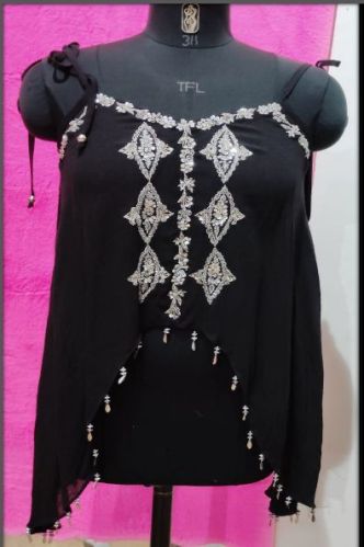 Ladies Viscose Plain Black Fancy Top M, Xl, Xxl, Technics : Embroidered