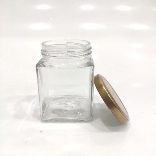 250 Ml Square Glass Jar, Color : Transparent, Cap Material : Metal