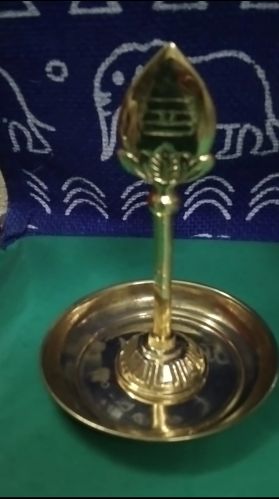 Golden Metal Lord Muruga Vel God Idol With Round Base