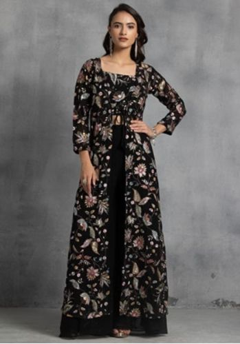 Embroidered Georgette Sharara Set Party Wear, Available Sizes : L