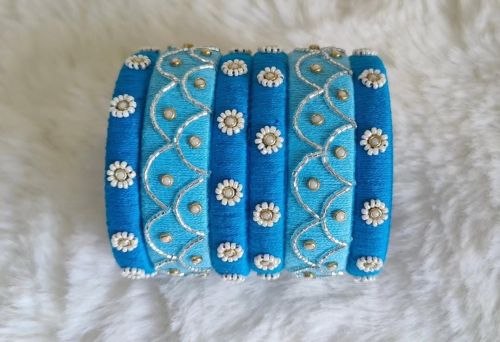 Ladies Blue Handmade Bangle Set Party Wear