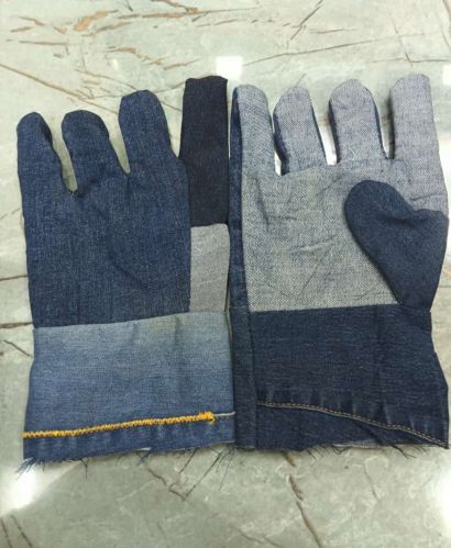 Cotton Jeans Fabric Safety Gloves, Color : Blue