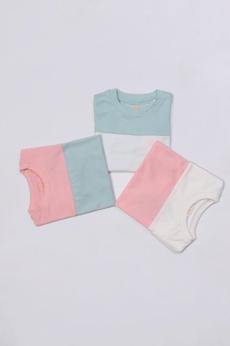 0-5 Year Color Blocking Girls Round Neck T Shirt