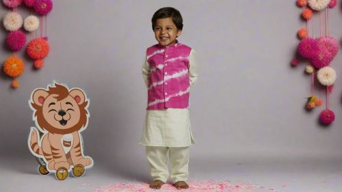 Printed Cotton Boys Hot Pink Tie-dye Sleeveless Jacket Party Wear