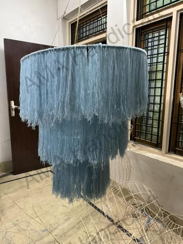 Plain Powder Coating Metal Cotton Thread Chandeliers, Color : Blue
