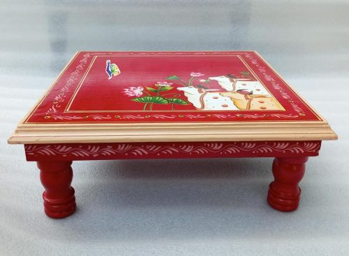 Polished Wooden Hand Painted Chowki, Shape : Square for Decoration