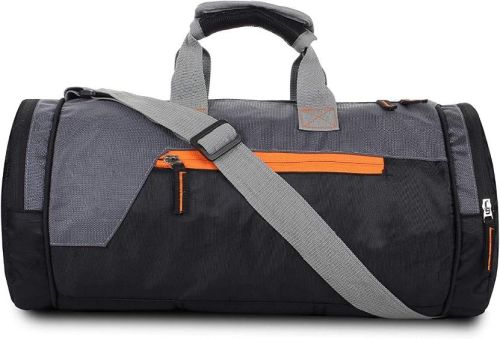 Gray and Black Gym Duffel Bag, Shape : Round, Gender : Unisex