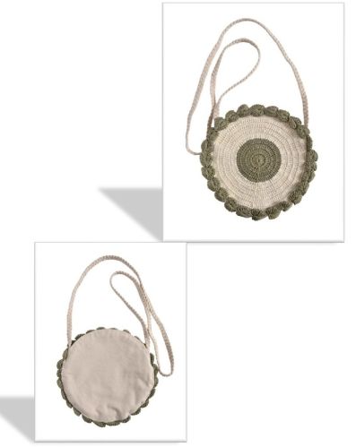 Cotton Crochet Sling Bag, Color : Green & White 9 Inch