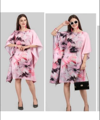 Simple Collar Polyester Ladies Printed Kaftan