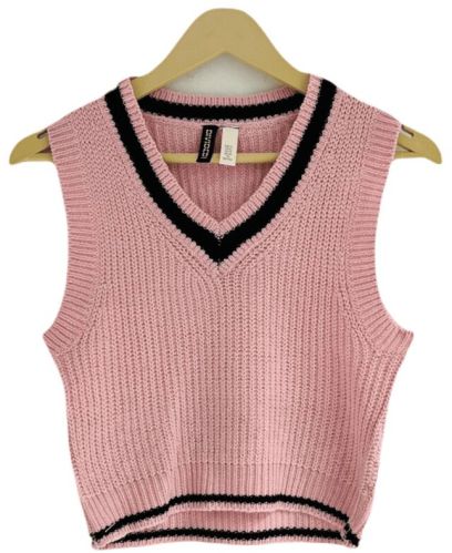 Wool V Neck Half Sweater, Color : Pink M