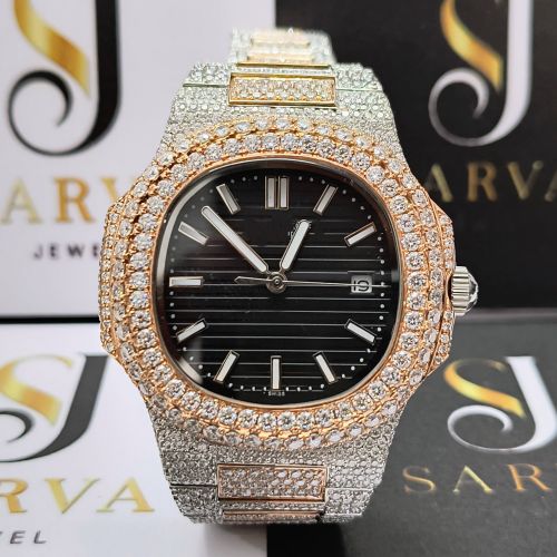 18k Solid Gold Diamond Watch Party Wear, Casual Wear