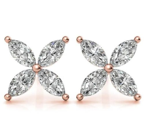 Polished 4 Leaf Diamond Earrings, Outer Material : Silver