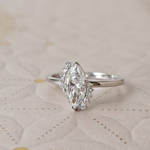 Polished Silver Marquise Cut Diamond Ring Engagement, Wedding Wear