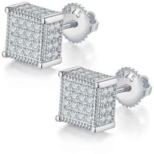 Polished Square Stud Moissanite Diamond Earrings Antique