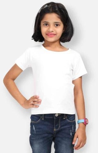 Cotton Plain Girls Crew Neck T Shirt, Color : White Casual Wear