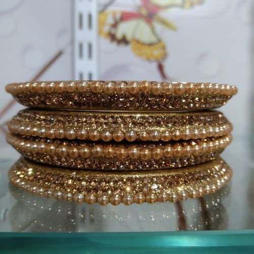 Golden Pearl Work Lac Bangle Set, Packaging Type : Box